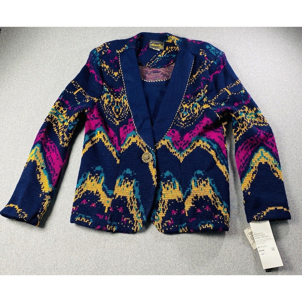 VTG Matthew & David Jewel Tone MultiColor Knit Jacket /with Faux Top Sz 16 NWT
